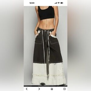 POL Black and Cream Wide Leg Pants